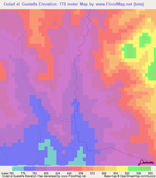 Oulad el Guetatfa,Algeria Elevation Map