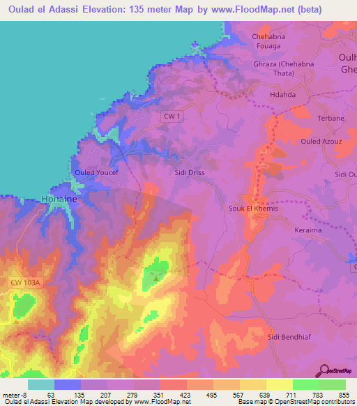 Oulad el Adassi,Algeria Elevation Map