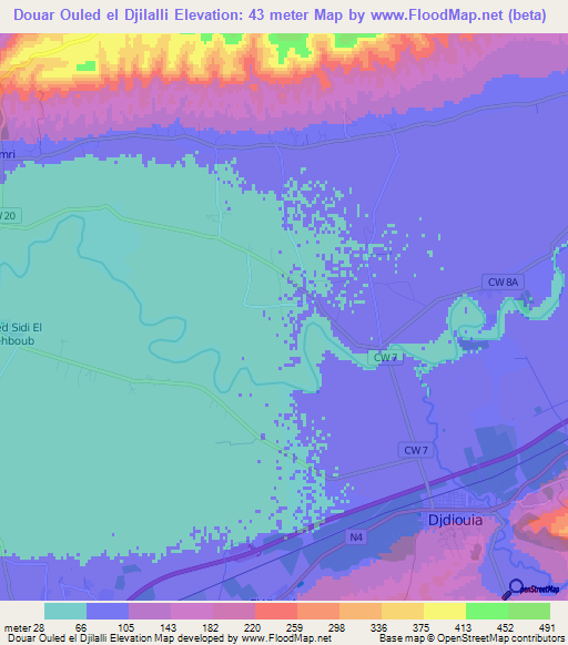 Douar Ouled el Djilalli,Algeria Elevation Map