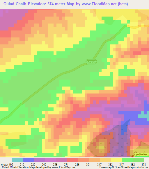 Oulad Chaib,Algeria Elevation Map