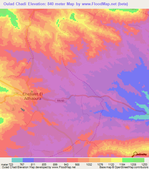 Oulad Chadi,Algeria Elevation Map