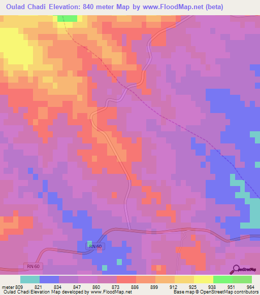 Oulad Chadi,Algeria Elevation Map