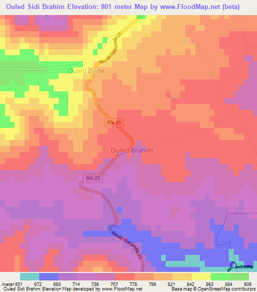 Ouled Sidi Brahim,Algeria Elevation Map