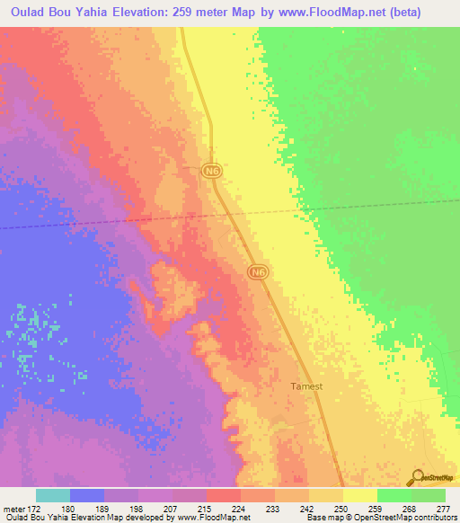 Oulad Bou Yahia,Algeria Elevation Map