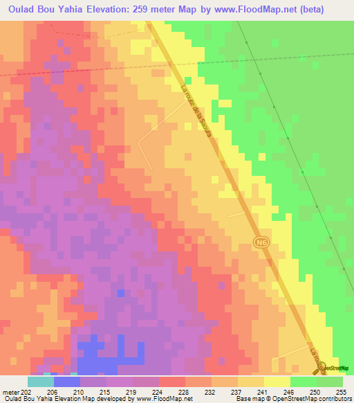 Oulad Bou Yahia,Algeria Elevation Map