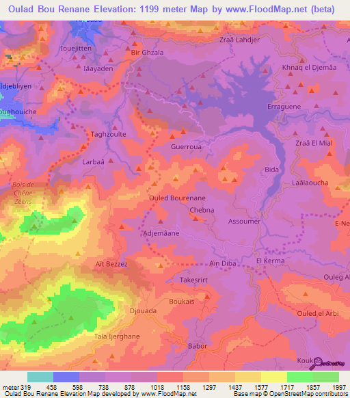 Oulad Bou Renane,Algeria Elevation Map