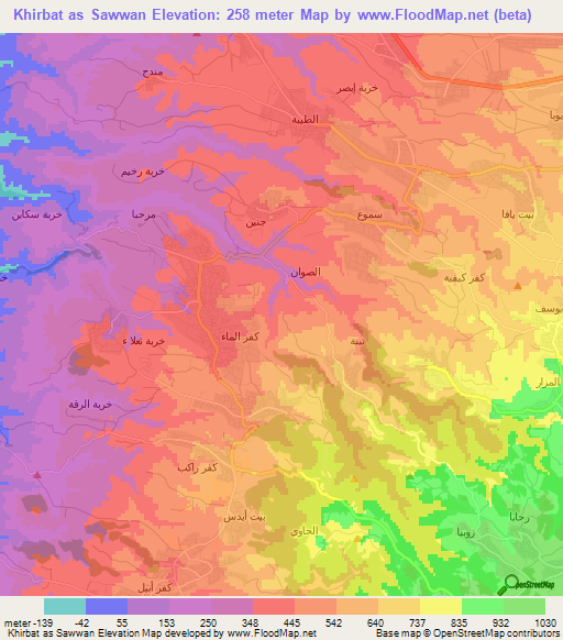 Khirbat as Sawwan,Jordan Elevation Map