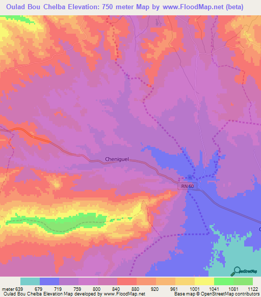 Oulad Bou Chelba,Algeria Elevation Map