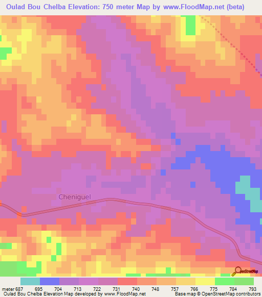 Oulad Bou Chelba,Algeria Elevation Map