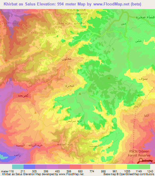 Khirbat as Salus,Jordan Elevation Map