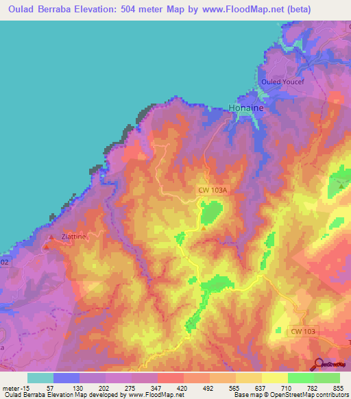 Oulad Berraba,Algeria Elevation Map