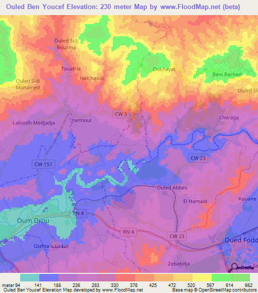 Ouled Ben Youcef,Algeria Elevation Map