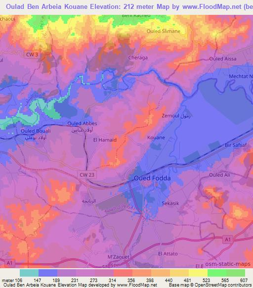 Oulad Ben Arbeia Kouane,Algeria Elevation Map