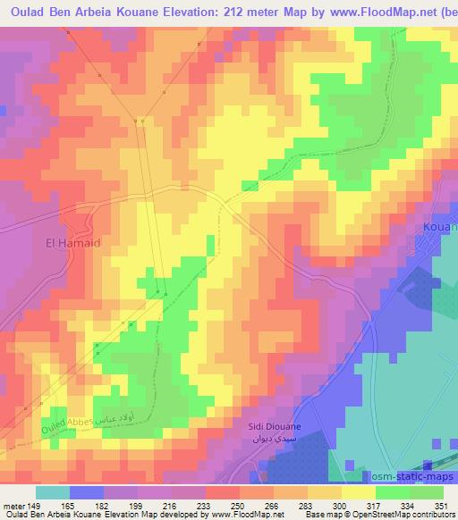 Oulad Ben Arbeia Kouane,Algeria Elevation Map