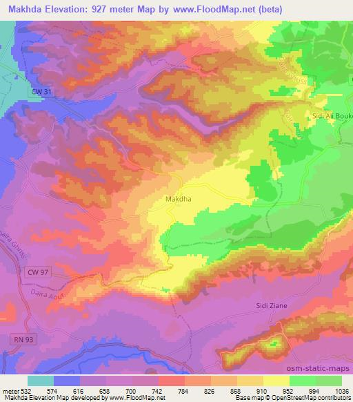 Makhda,Algeria Elevation Map