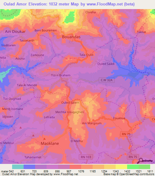 Oulad Amor,Algeria Elevation Map