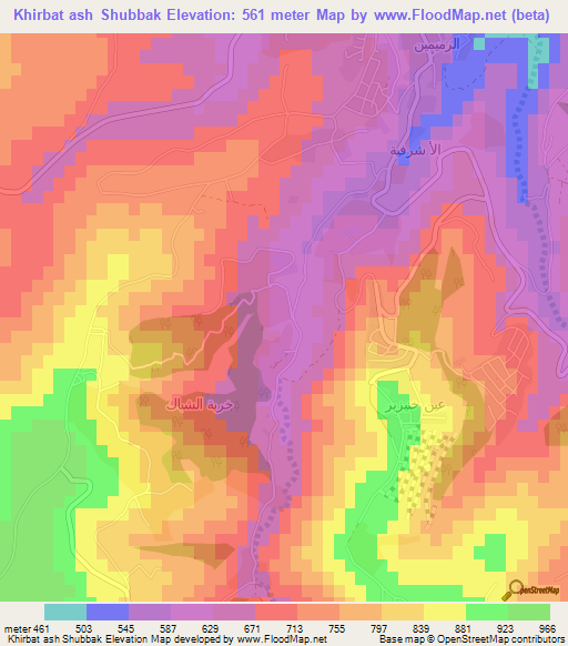 Khirbat ash Shubbak,Jordan Elevation Map