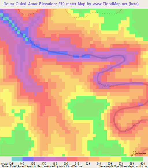 Douar Ouled Amar,Algeria Elevation Map