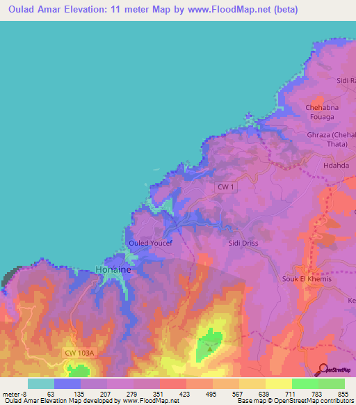 Oulad Amar,Algeria Elevation Map