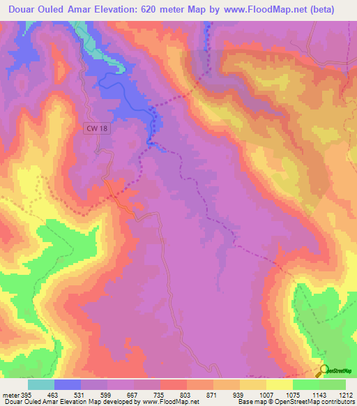 Douar Ouled Amar,Algeria Elevation Map