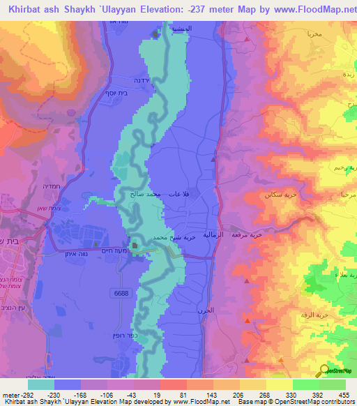 Khirbat ash Shaykh `Ulayyan,Jordan Elevation Map