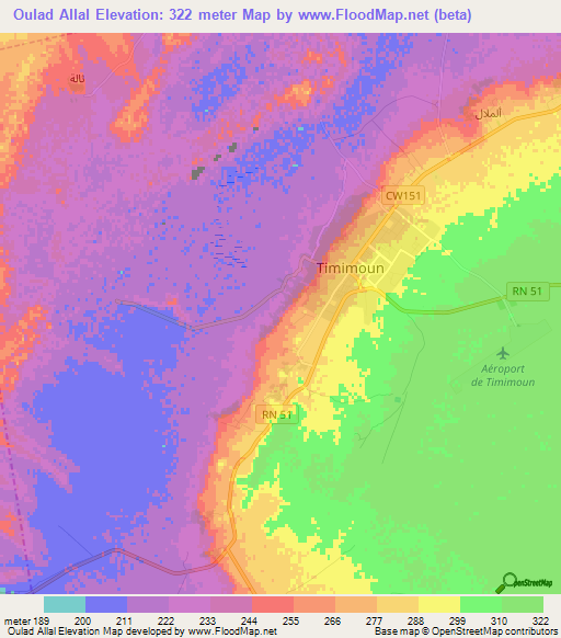 Oulad Allal,Algeria Elevation Map