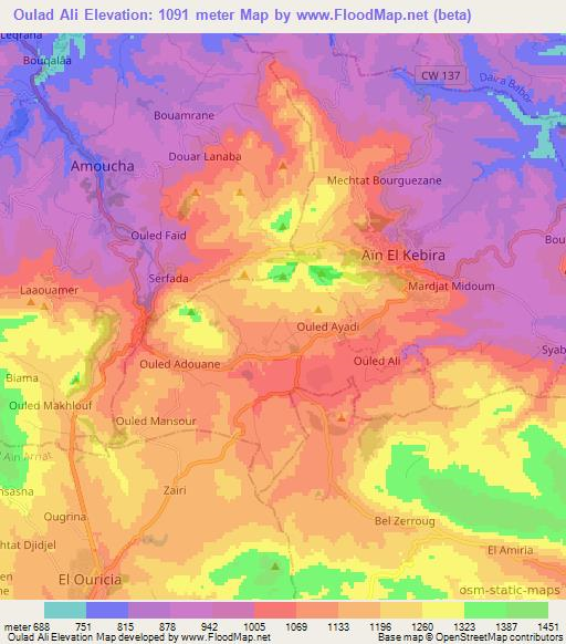 Oulad Ali,Algeria Elevation Map
