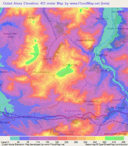 Oulad Aissa,Algeria Elevation Map