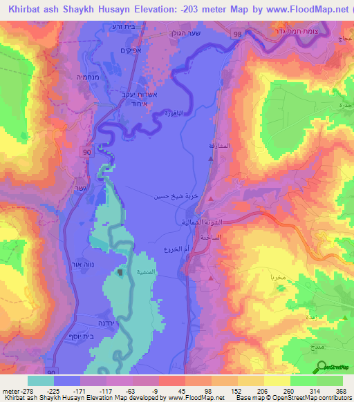 Khirbat ash Shaykh Husayn,Jordan Elevation Map