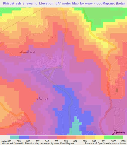 Khirbat ash Shawahid,Jordan Elevation Map