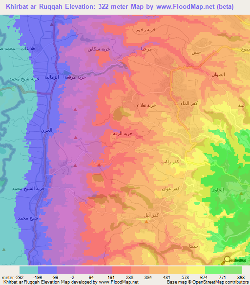 Khirbat ar Ruqqah,Jordan Elevation Map