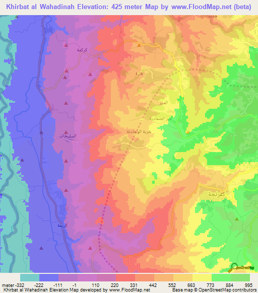 Khirbat al Wahadinah,Jordan Elevation Map