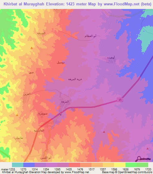 Khirbat al Murayghah,Jordan Elevation Map