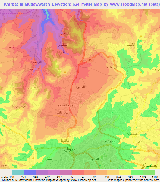 Khirbat al Mudawwarah,Jordan Elevation Map