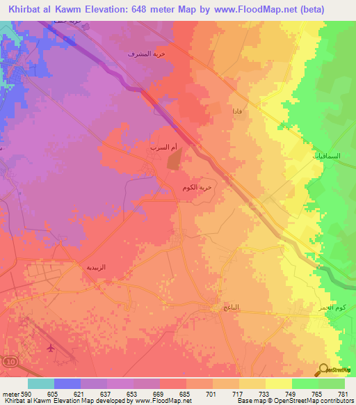 Khirbat al Kawm,Jordan Elevation Map