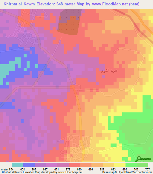 Khirbat al Kawm,Jordan Elevation Map