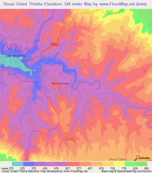 Douar Ouled Thlatha,Algeria Elevation Map