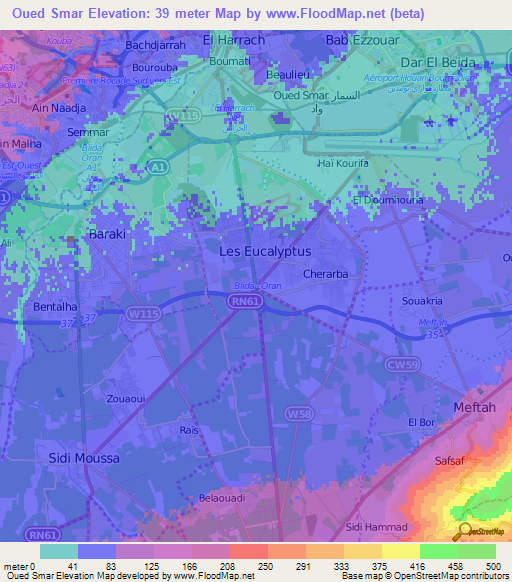 Oued Smar,Algeria Elevation Map