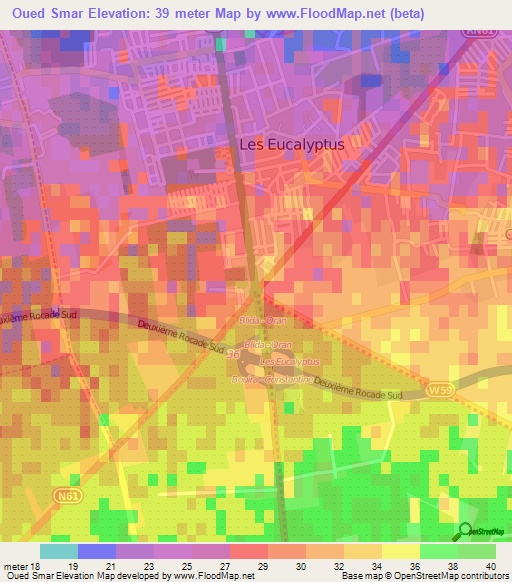 Oued Smar,Algeria Elevation Map