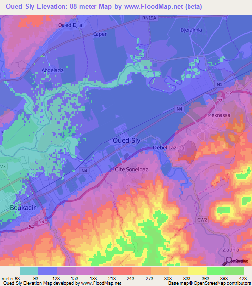 Oued Sly,Algeria Elevation Map