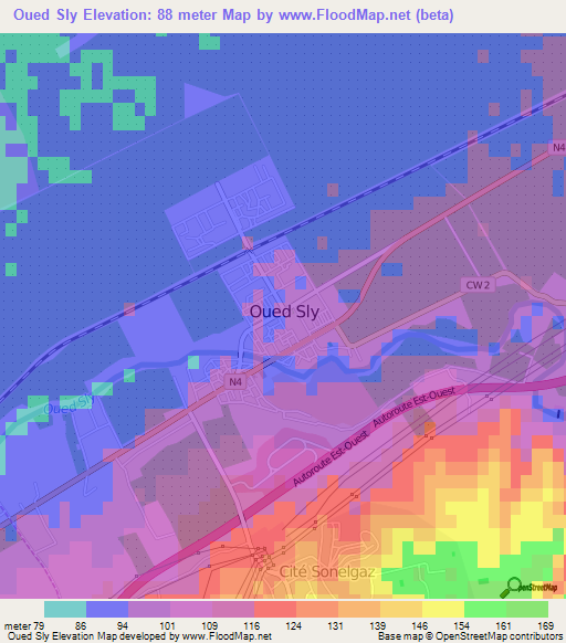 Oued Sly,Algeria Elevation Map