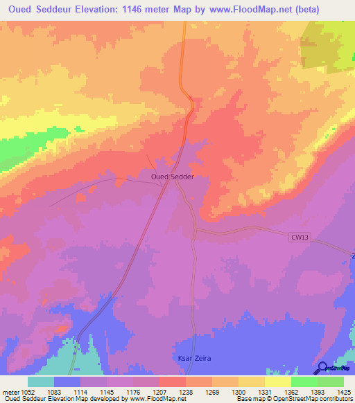 Oued Seddeur,Algeria Elevation Map