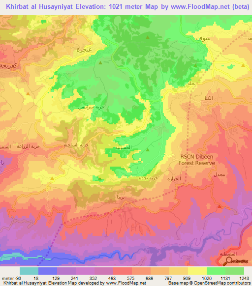 Khirbat al Husayniyat,Jordan Elevation Map