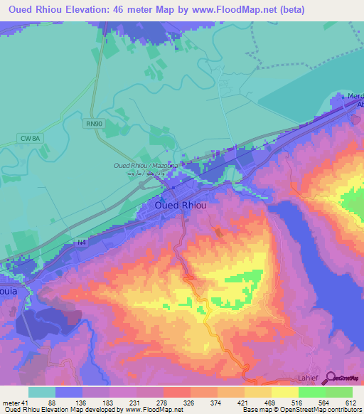 Oued Rhiou,Algeria Elevation Map