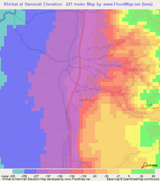 Khirbat al Hammah,Jordan Elevation Map