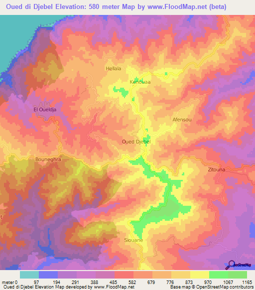 Oued di Djebel,Algeria Elevation Map
