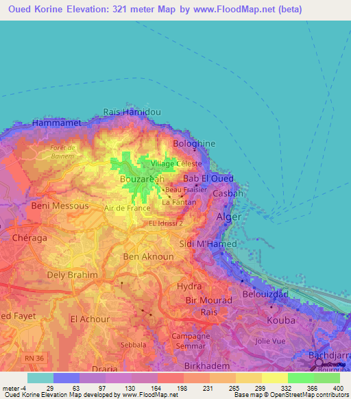 Oued Korine,Algeria Elevation Map