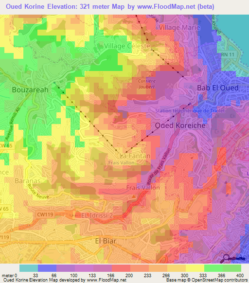Oued Korine,Algeria Elevation Map