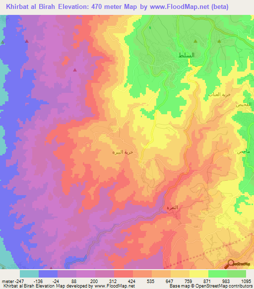 Khirbat al Birah,Jordan Elevation Map