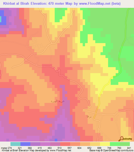 Khirbat al Birah,Jordan Elevation Map